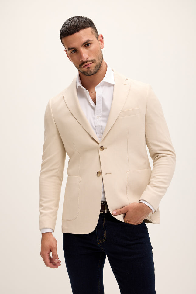 Men's Tailored Fit Patch Pocket Jacket - Cream | Ron Tomson