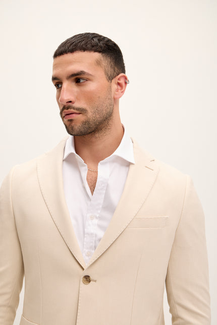 Men's Tailored Fit Patch Pocket Jacket - Cream | Ron Tomson