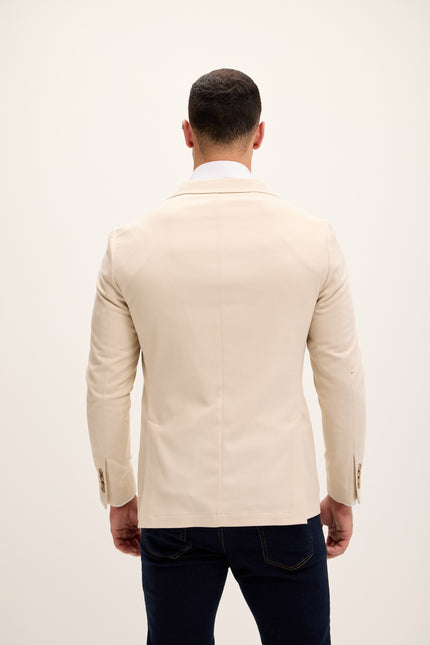 Men's Tailored Fit Patch Pocket Jacket - Cream | Ron Tomson