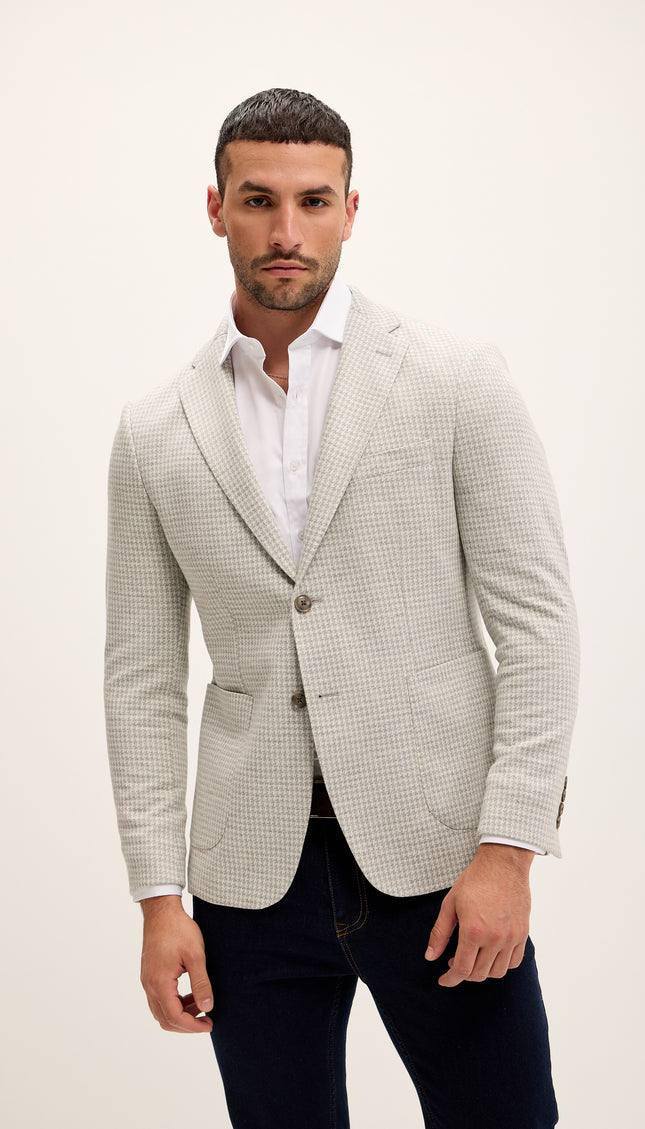 Tailored Fit Patch Pocket Jacket in Cotton Blend - Sage Houndstooth