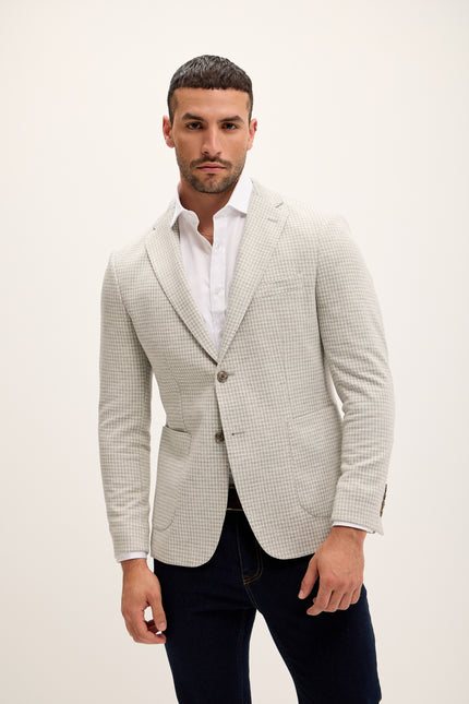 Men's Tailored Patch Pocket Blazer - Sage Houndstooth | Ron Tomson