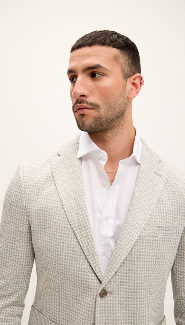 Tailored Fit Patch Pocket Jacket in Cotton Blend - Sage Houndstooth