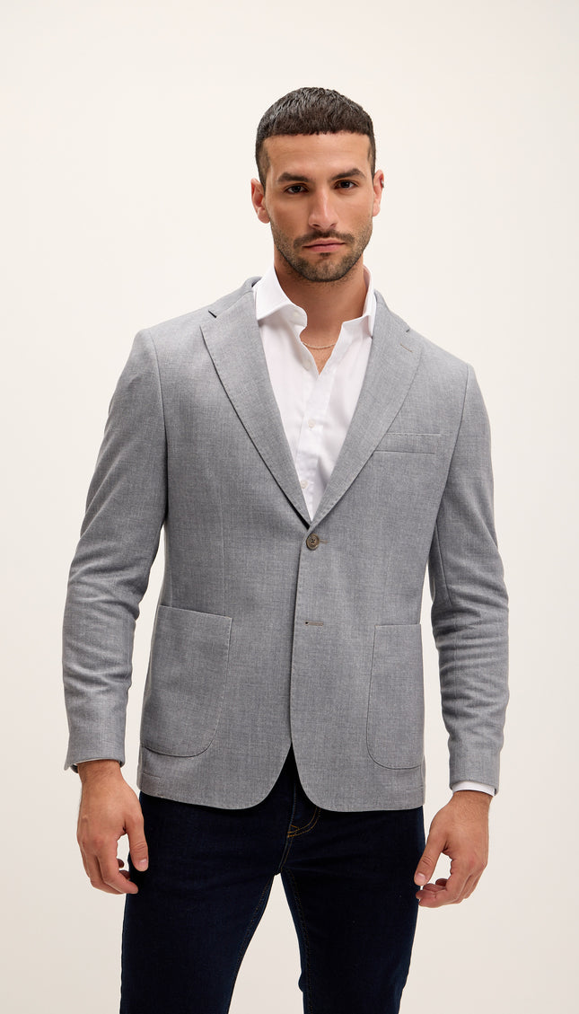 Tailored Fit Patch Pocket Jacket in Cotton Blend - Smoke