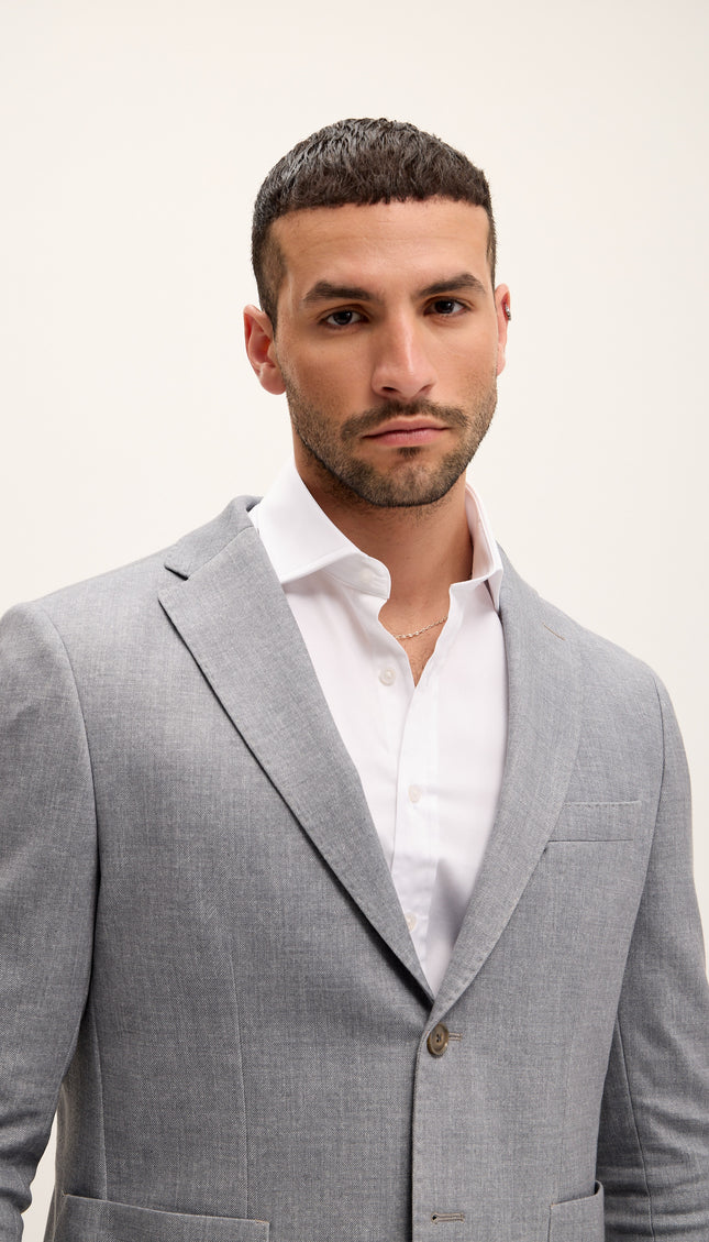 Tailored Fit Patch Pocket Jacket in Cotton Blend - Smoke