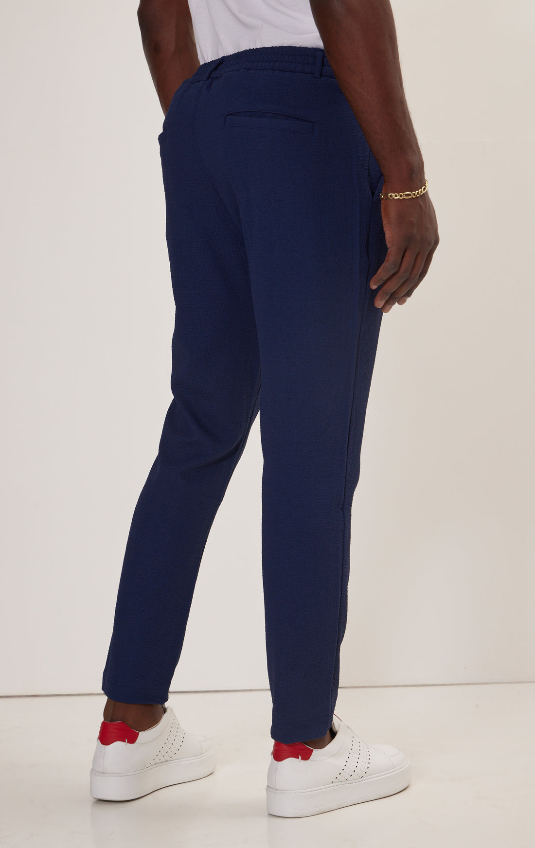 Front Pleated Waffle Pants - Navy