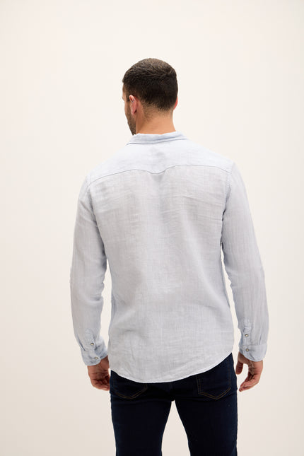 Men's Fitted Western Linen Shirt - Blue | Ron Tomson