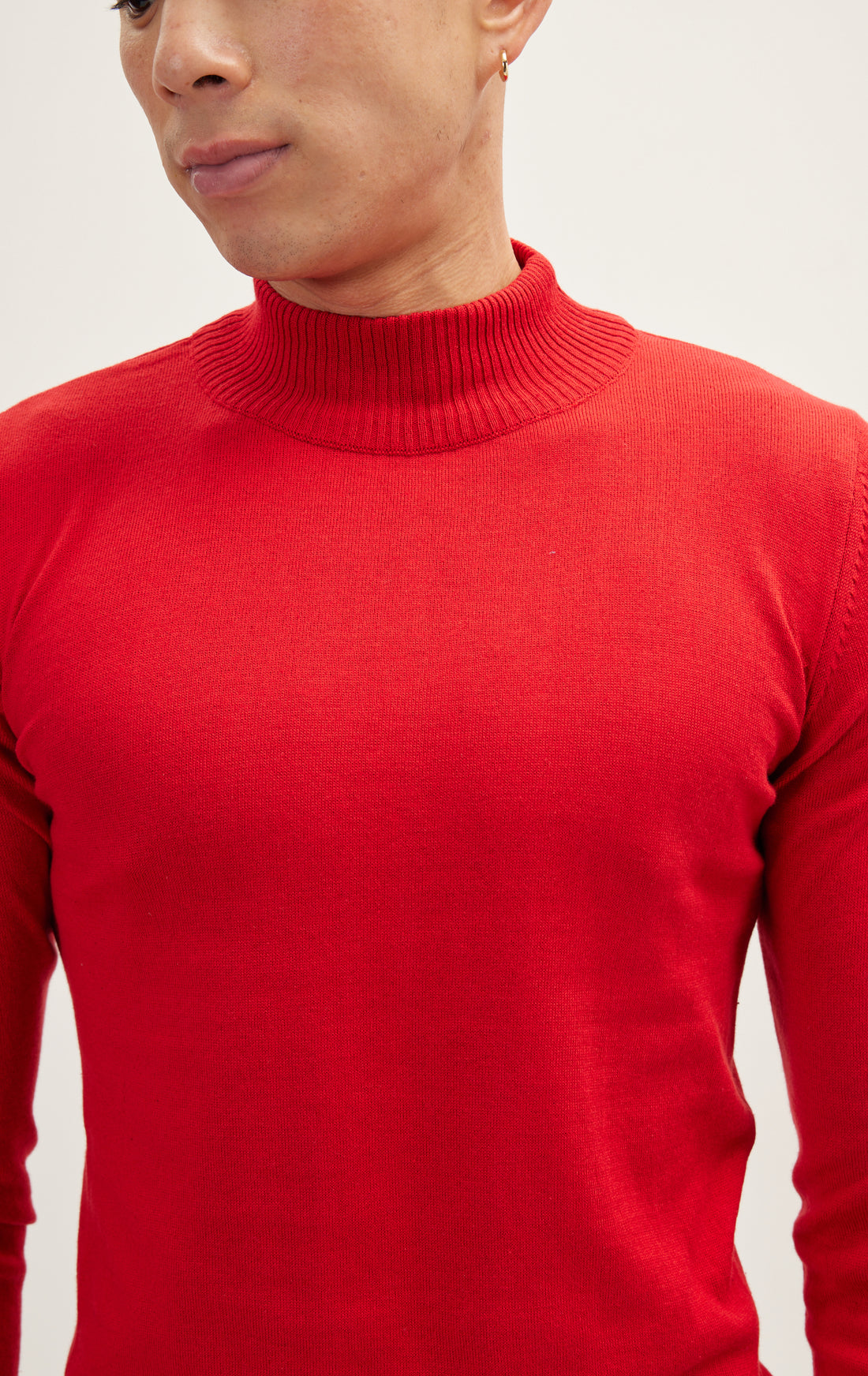 Mock Neck Relaxed Sweater- Red