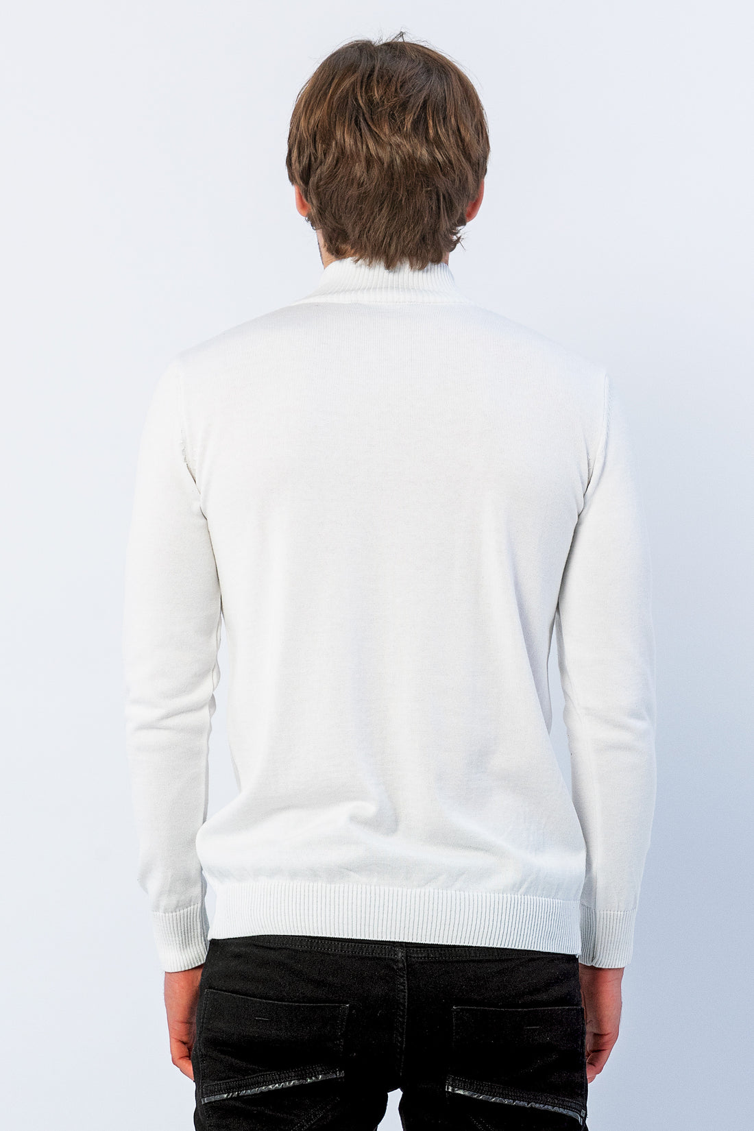 Quarter Zipper Mock Neck Ribbed Sweater - Off White