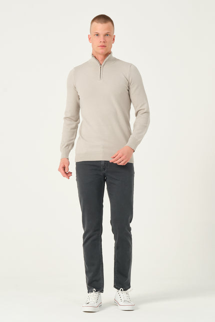 Men's Half Zip Sweater - Grey | Ron Tomson