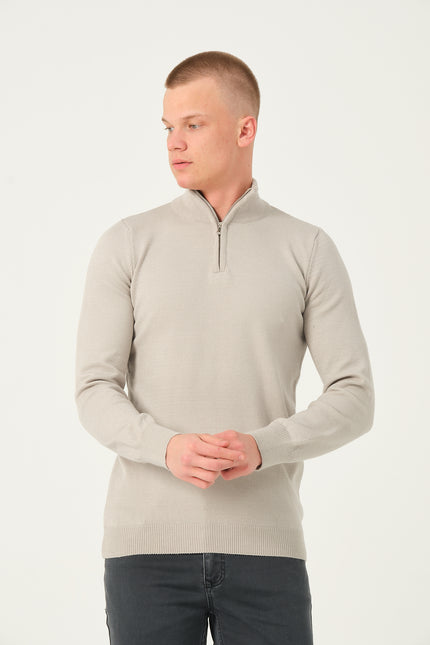 Men's Half Zip Sweater - Grey | Ron Tomson