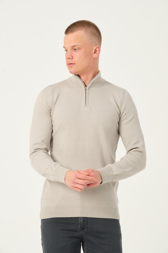 Men's Half Zip Sweater - Grey | Ron Tomson