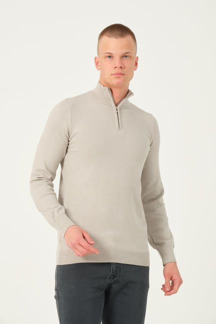 Men's Half Zip Sweater - Grey | Ron Tomson