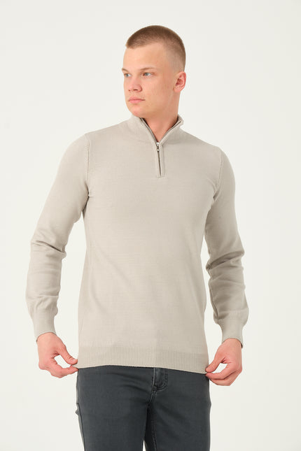 Men's Half Zip Sweater - Grey | Ron Tomson