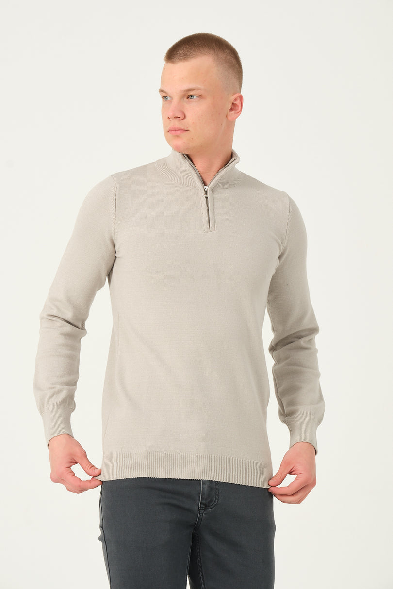 Men's Half Zip Sweater - Grey | Ron Tomson