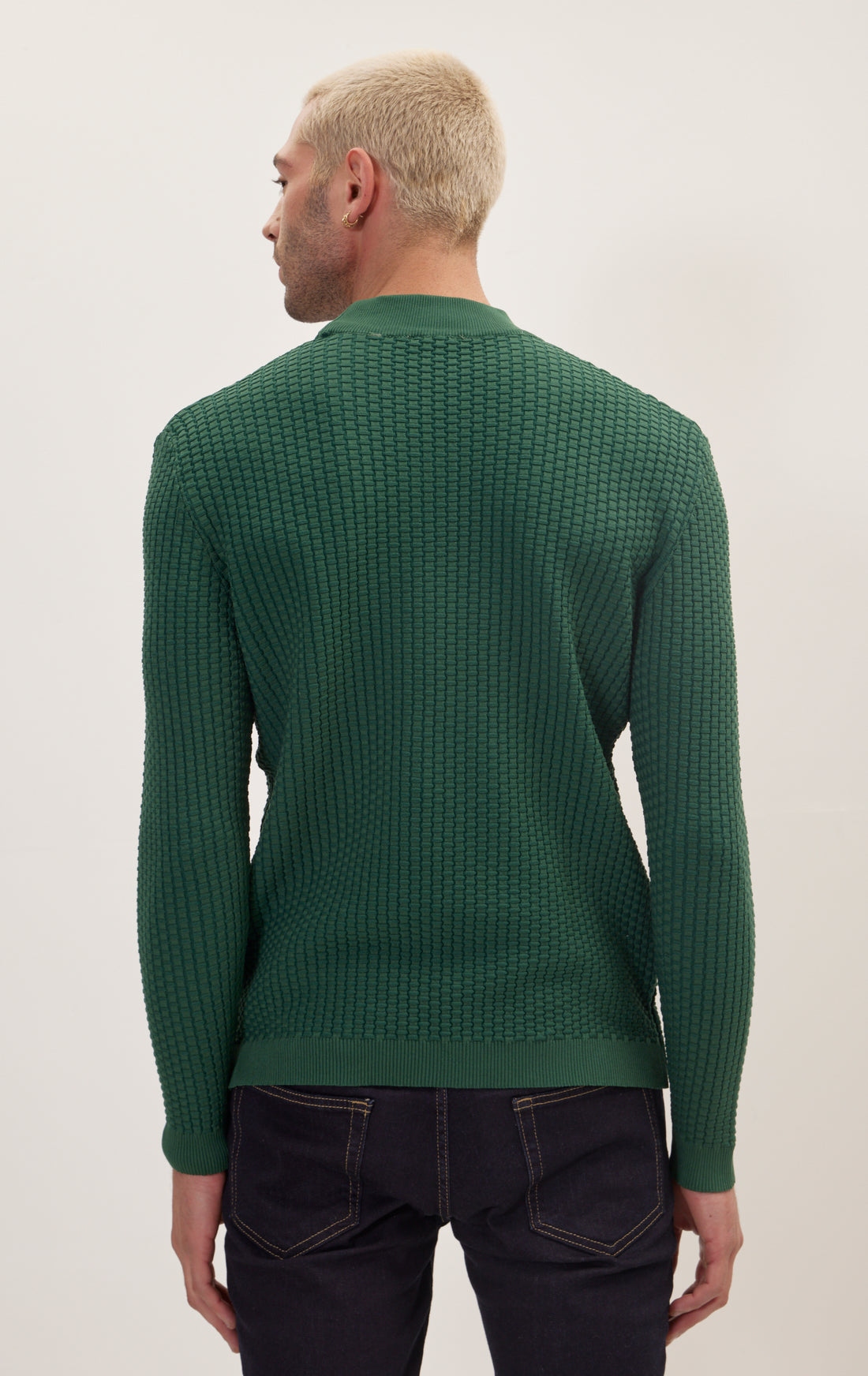 Oversized Bamboo Knitting Stitch Mock Neck Sweater - Green