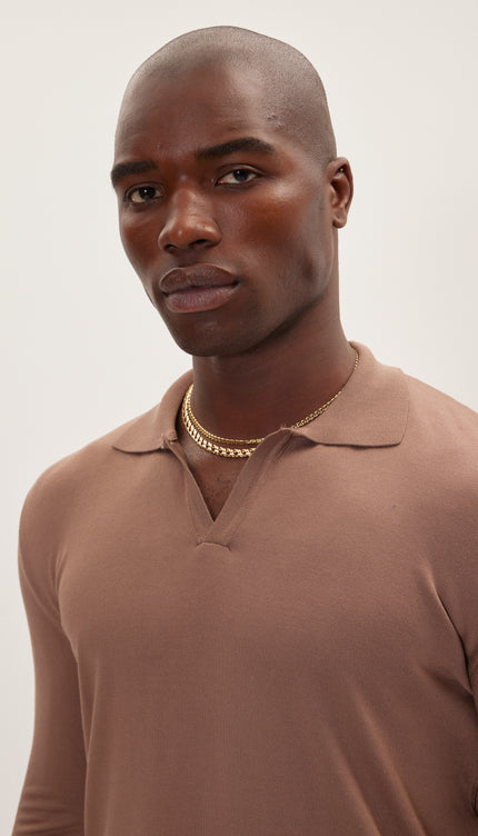 Johnny-Collar Sweater Polo - Beige