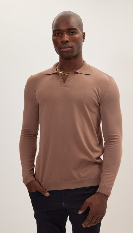 Johnny-Collar Sweater Polo - Beige