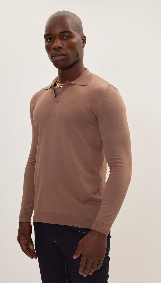 Johnny-Collar Sweater Polo - Beige