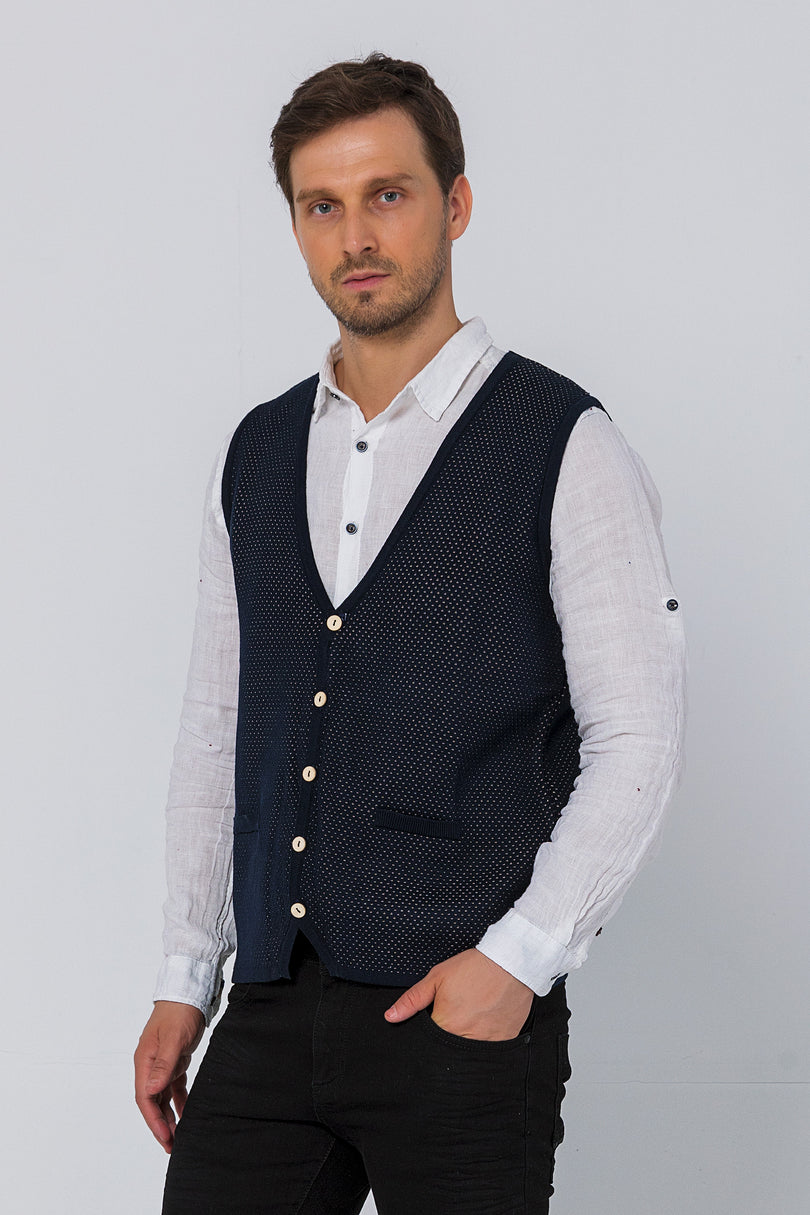 Textured Knitted GP Vest - Navy