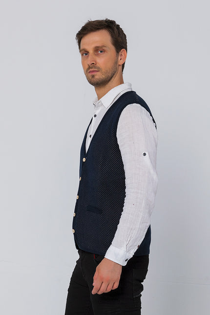 Textured Knitted GP Vest - Navy, image 6 of 9