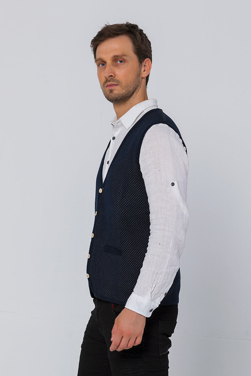 Textured Knitted GP Vest - Navy