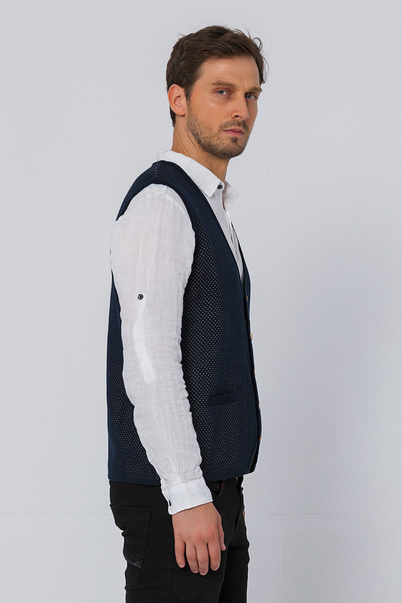 Textured Knitted GP Vest - Navy