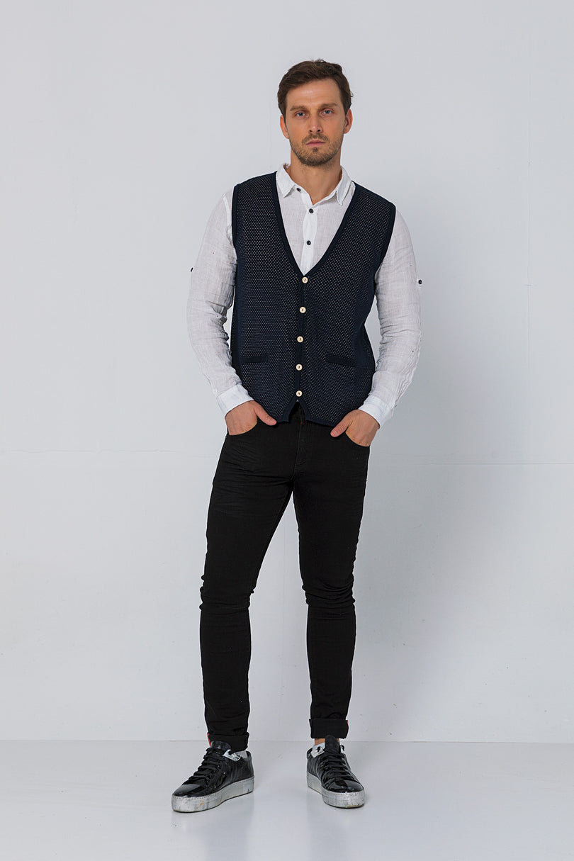Textured Knitted GP Vest - Navy