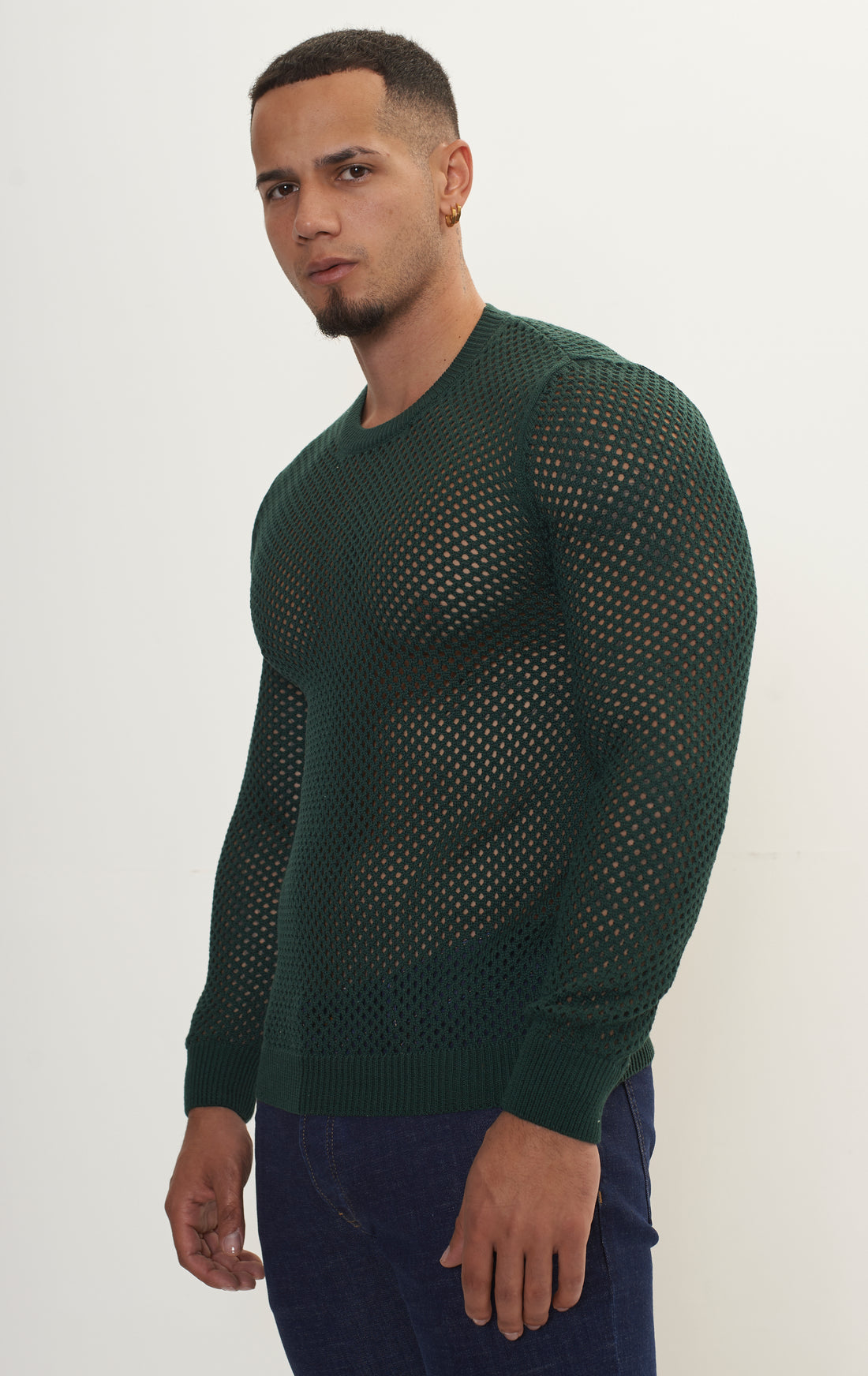 See Through Fishnet Muscle Fit Shirt - Green