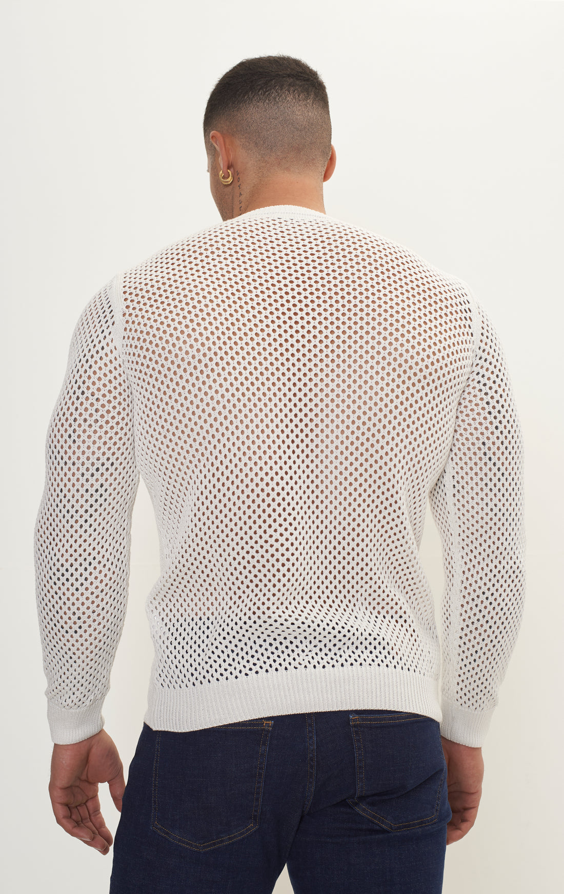 See Through Fishnet Muscle Fit Shirt - Off White