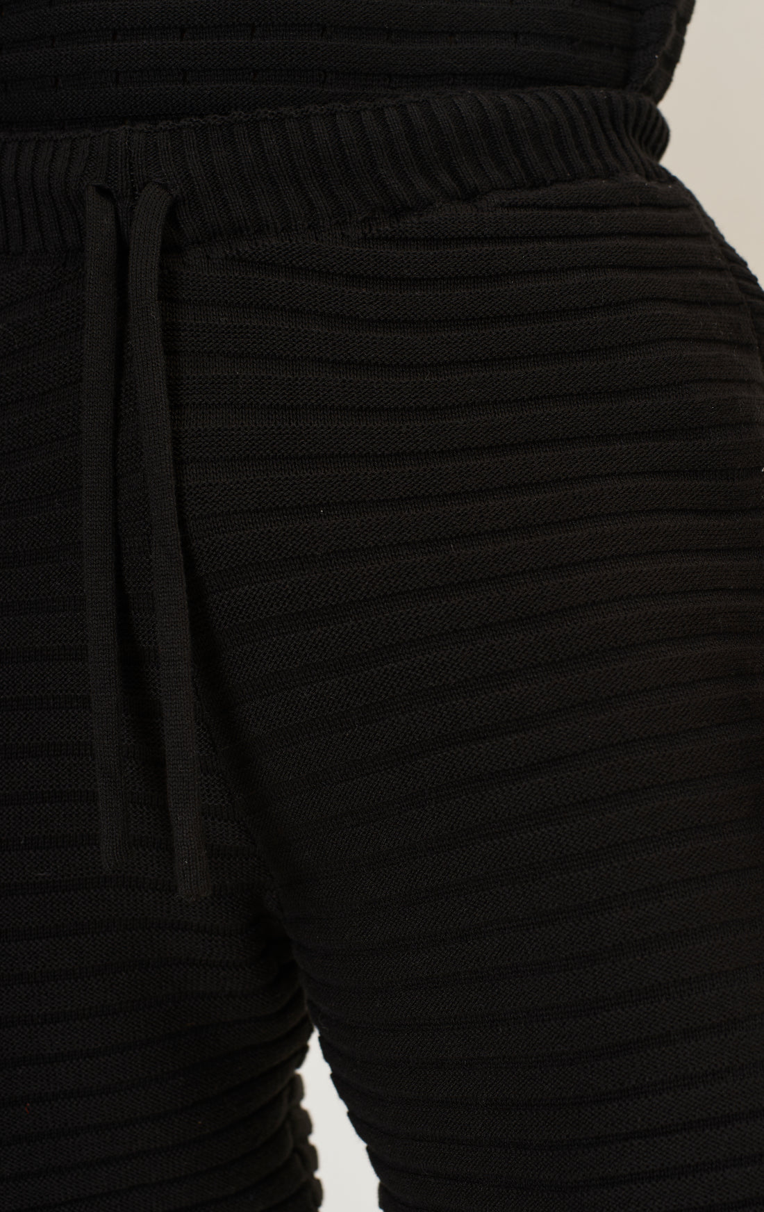 Eyelet short sleeve Knit Top and Shorts Set - Black