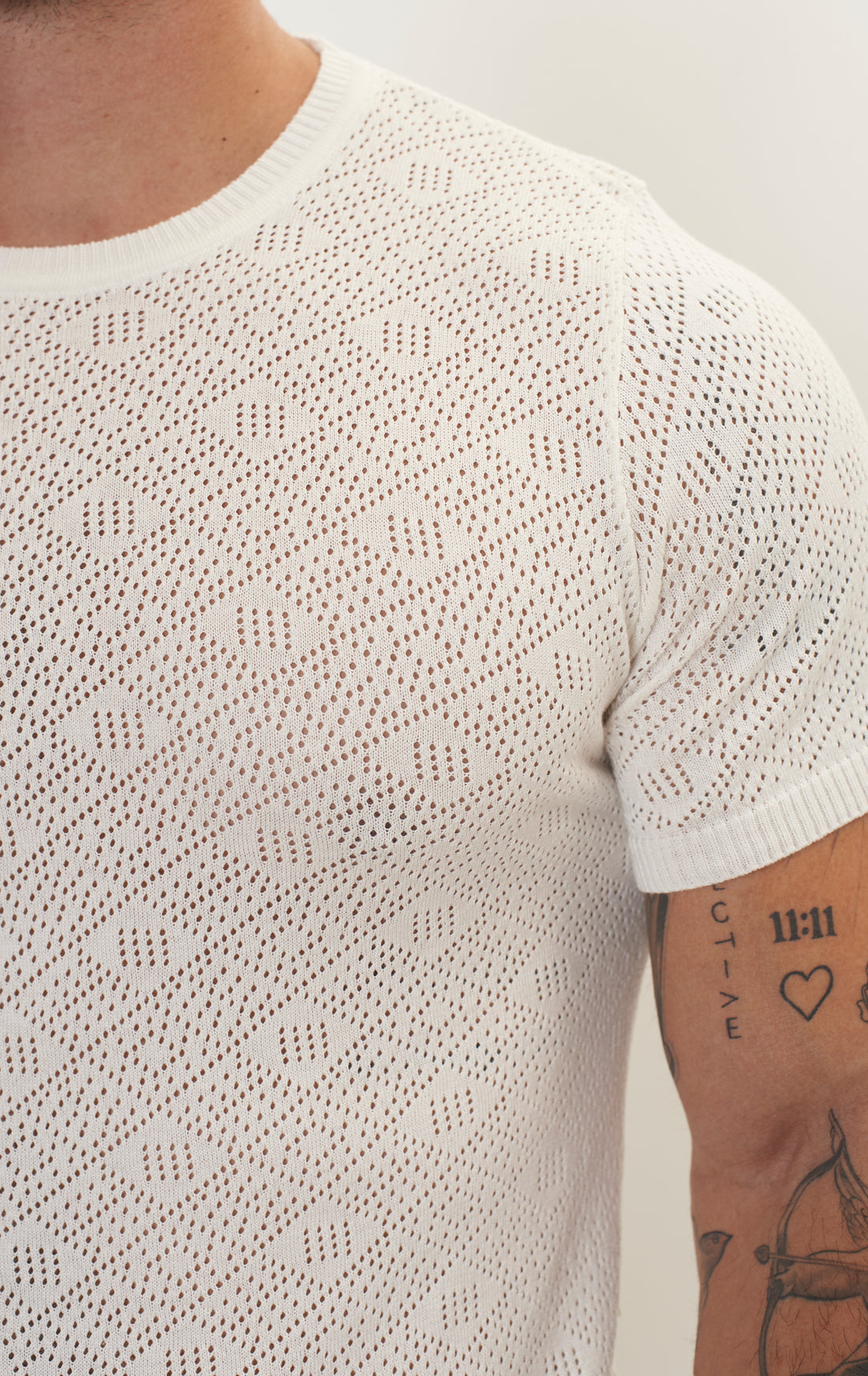 Geometric Crochet Knit Top - Off White