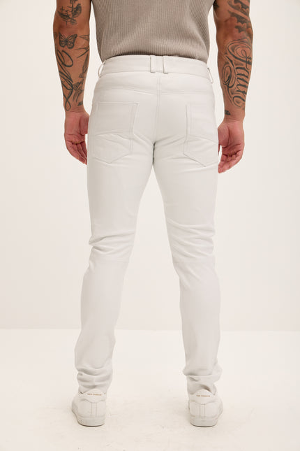 Men's Multi-Zipper Genuine Lambskin Leather Pants - White Gold - Ron Tomson Los Angeles
