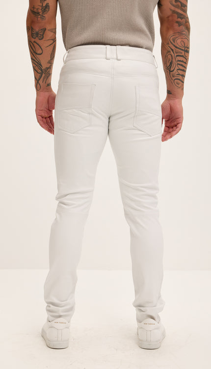 Echtlederhose aus Lammleder mit mehreren Reißverschlüssen – Weißgold