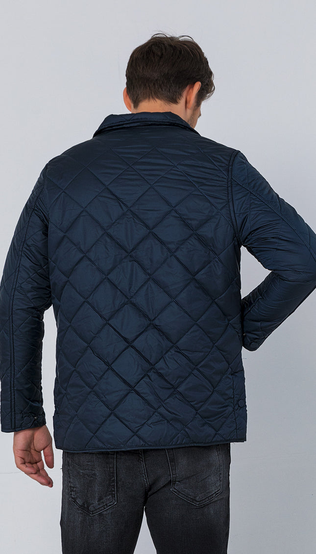 Diamond Quilted Snap Button Jacket - Navy
