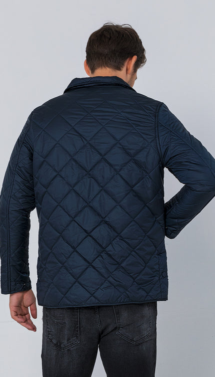 Diamond Quilted Snap Button Jacket - Navy