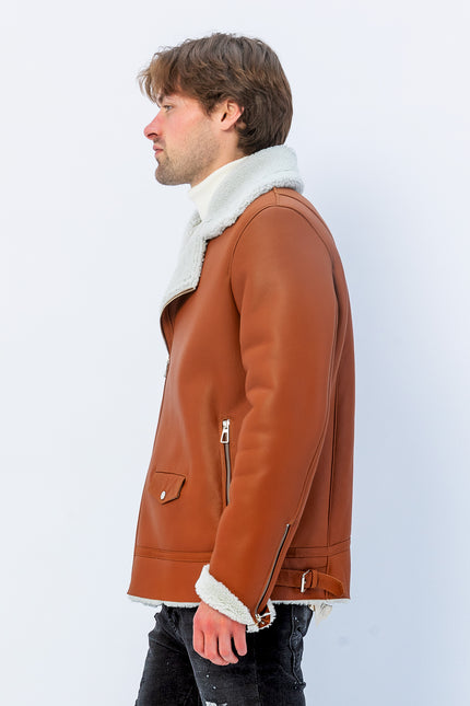 Men's Shearling Leather Jacket - Brown - Ron Tomson Leather, image 7 of 10