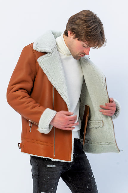 Men's Shearling Leather Jacket - Brown - Ron Tomson Leather, image 9 of 10