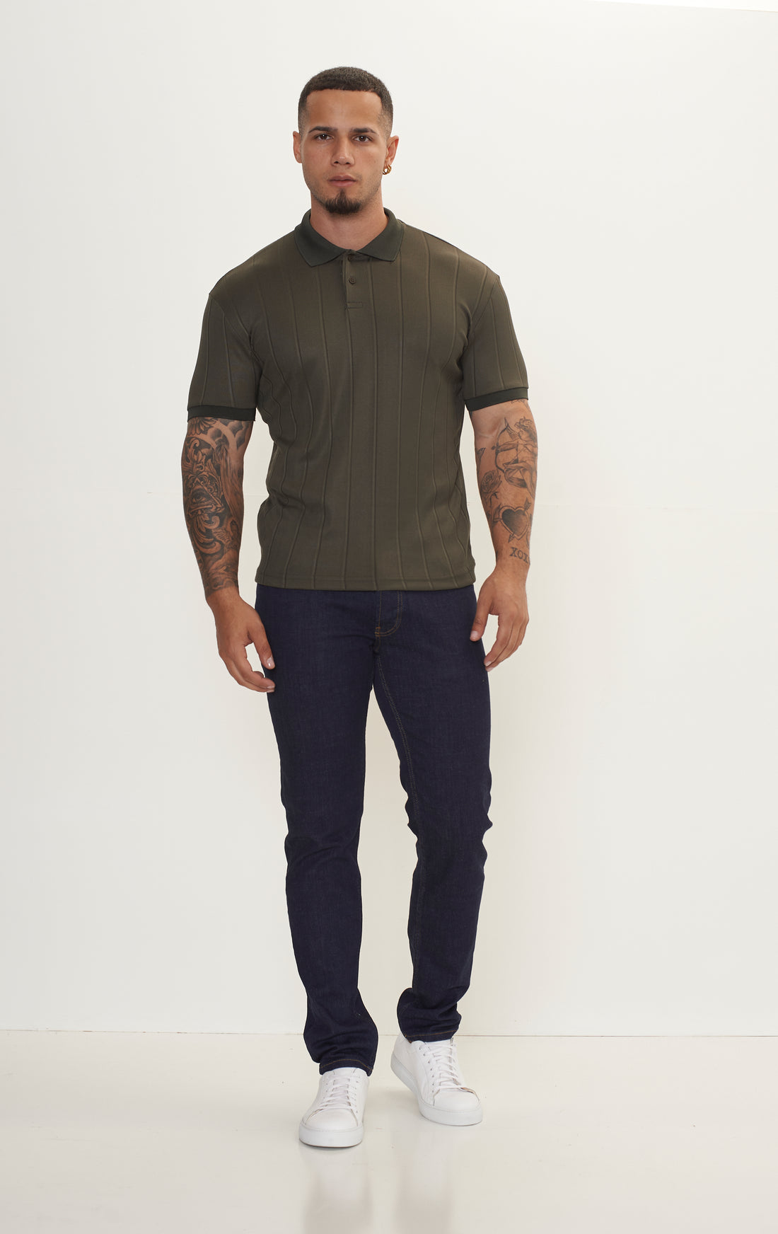 Fine Ribbed Polo Shirt - Olive Green