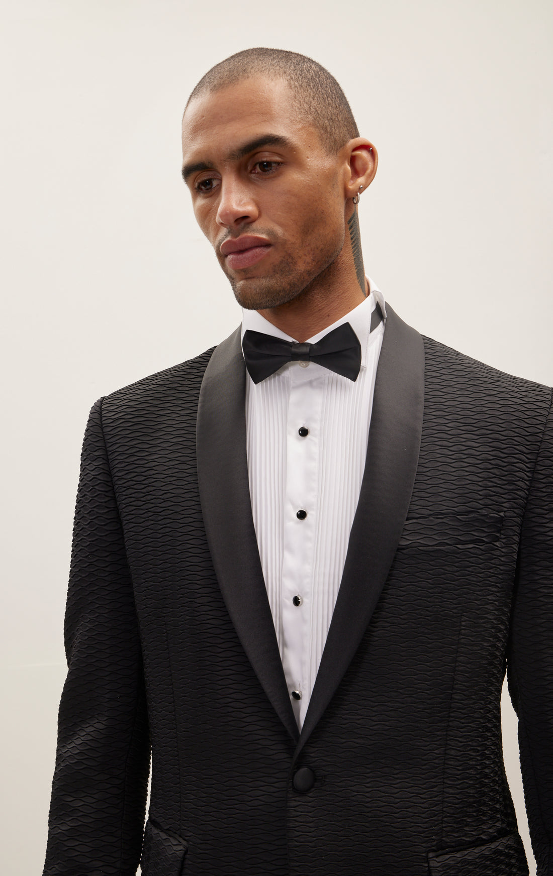 All Over Quilted Shawl Lapel Tuxedo Jacket - Black