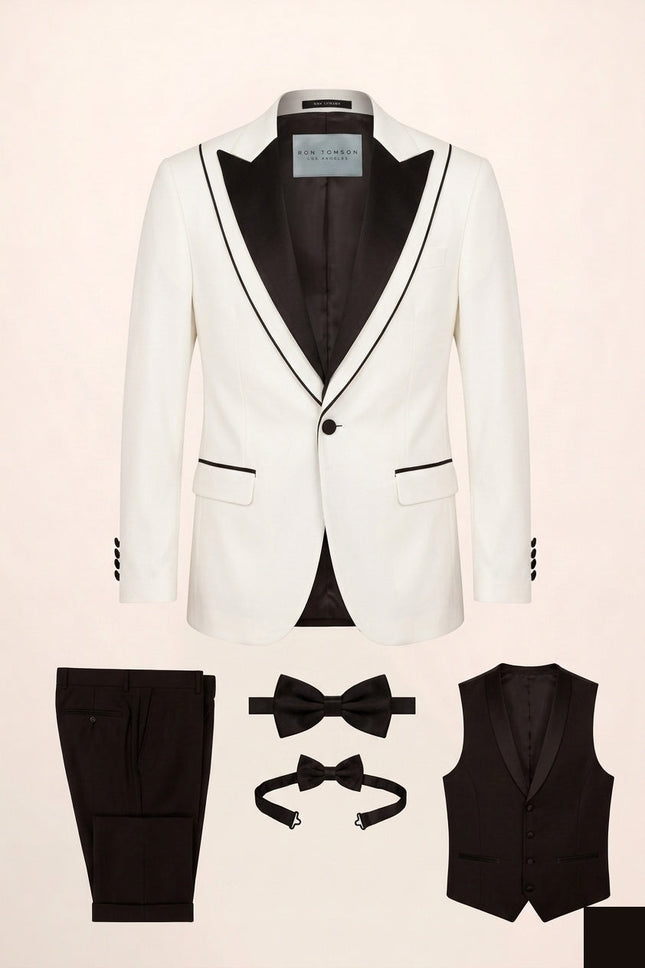 Ron Tomson Trim Detail Peak Lapel Tuxedo Set - White