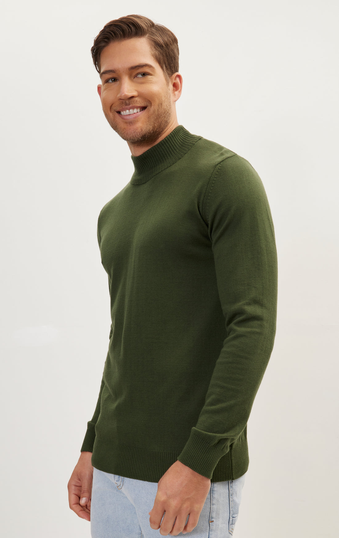 Mock Neck Relaxed Sweater- Green