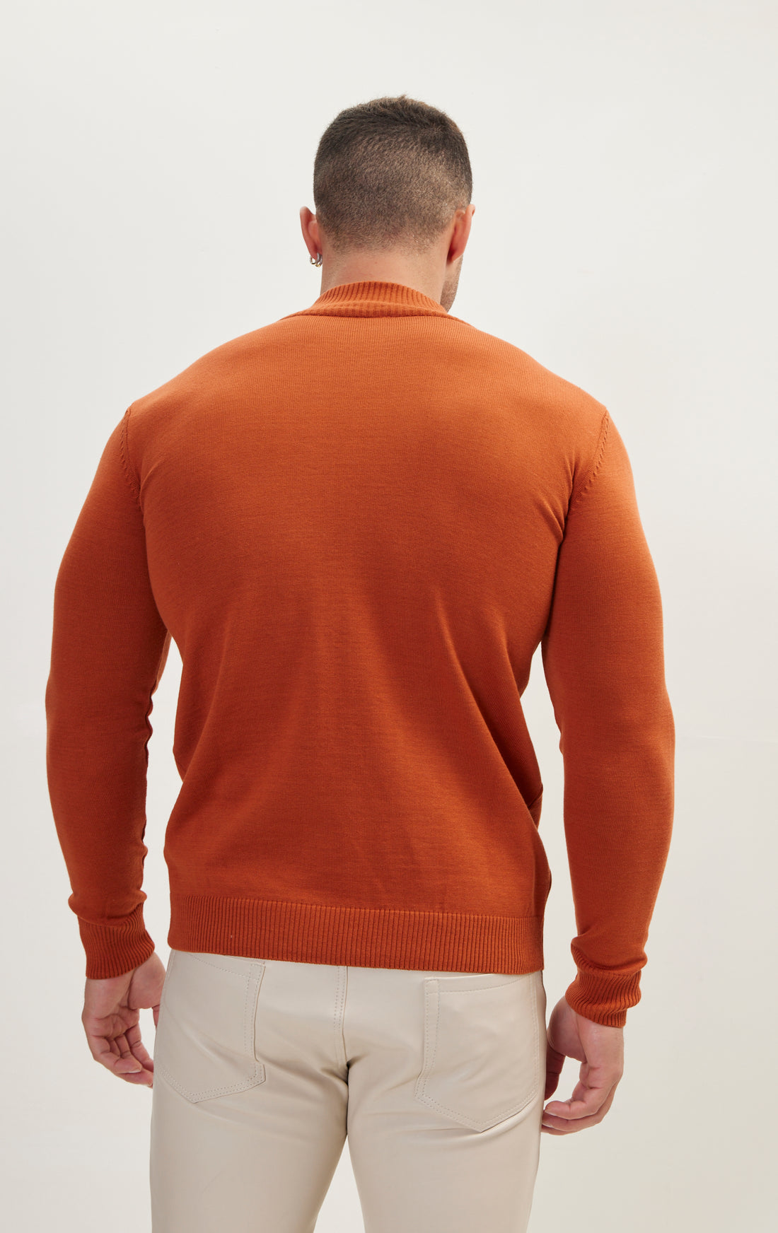 Quarter Zipper Mock Neck Ribbed Sweater - Tile
