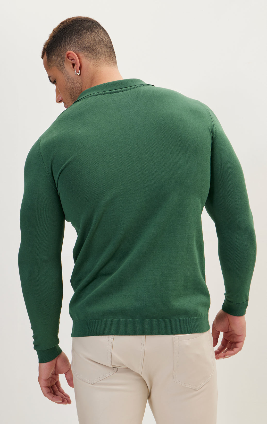 Johnny-Collar Sweater Polo - Green