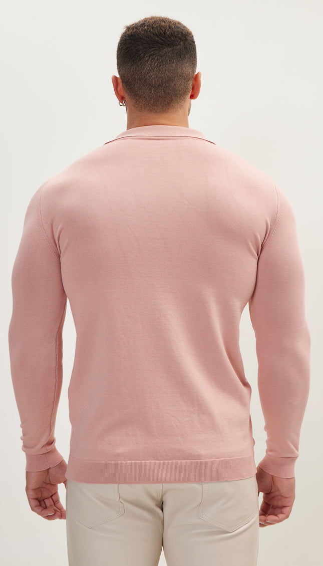 Johnny-Collar Sweater Polo - Rose