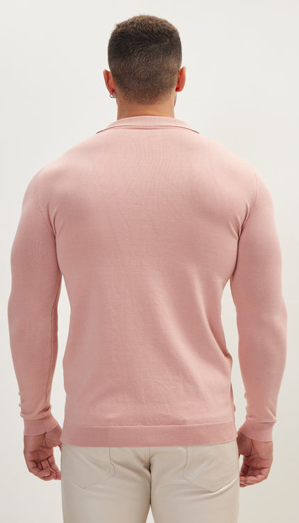 Johnny-Collar Sweater Polo - Rose