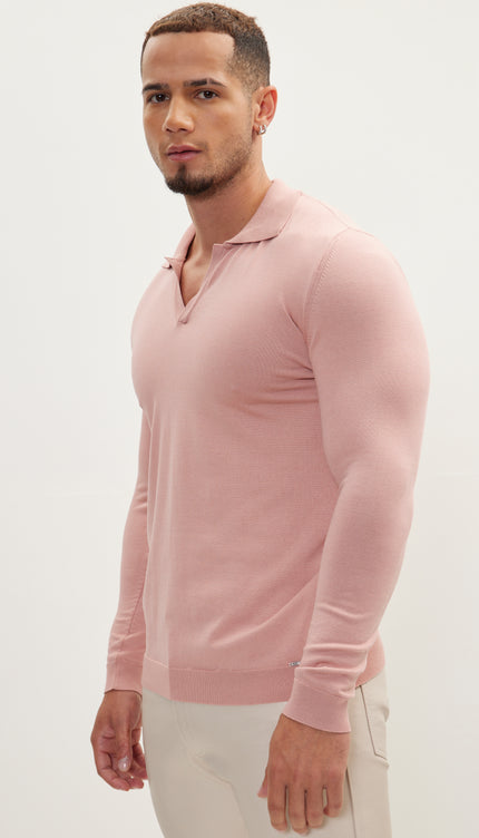 Johnny-Collar Sweater Polo - Rose