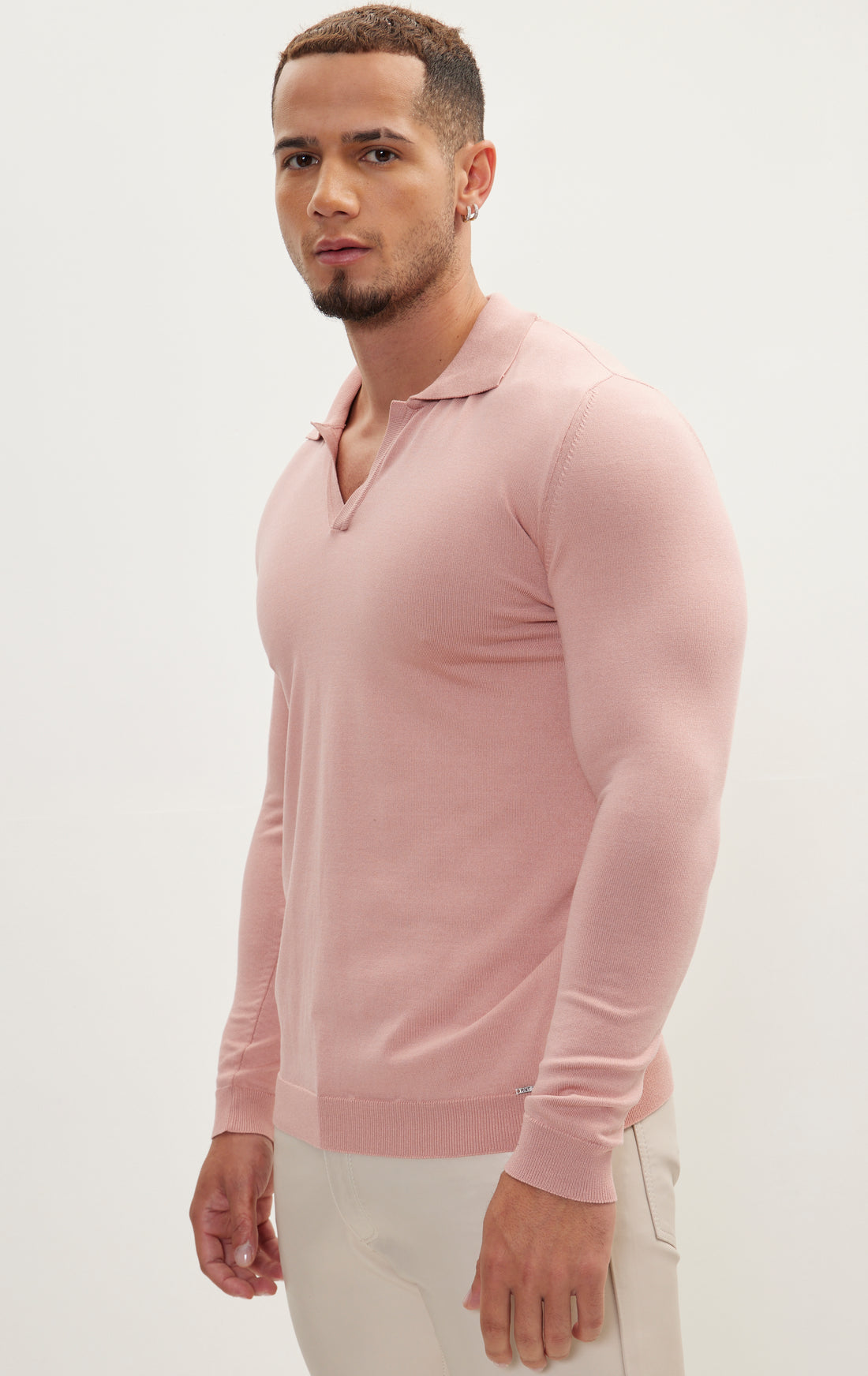 Johnny-Collar Sweater Polo - Rose