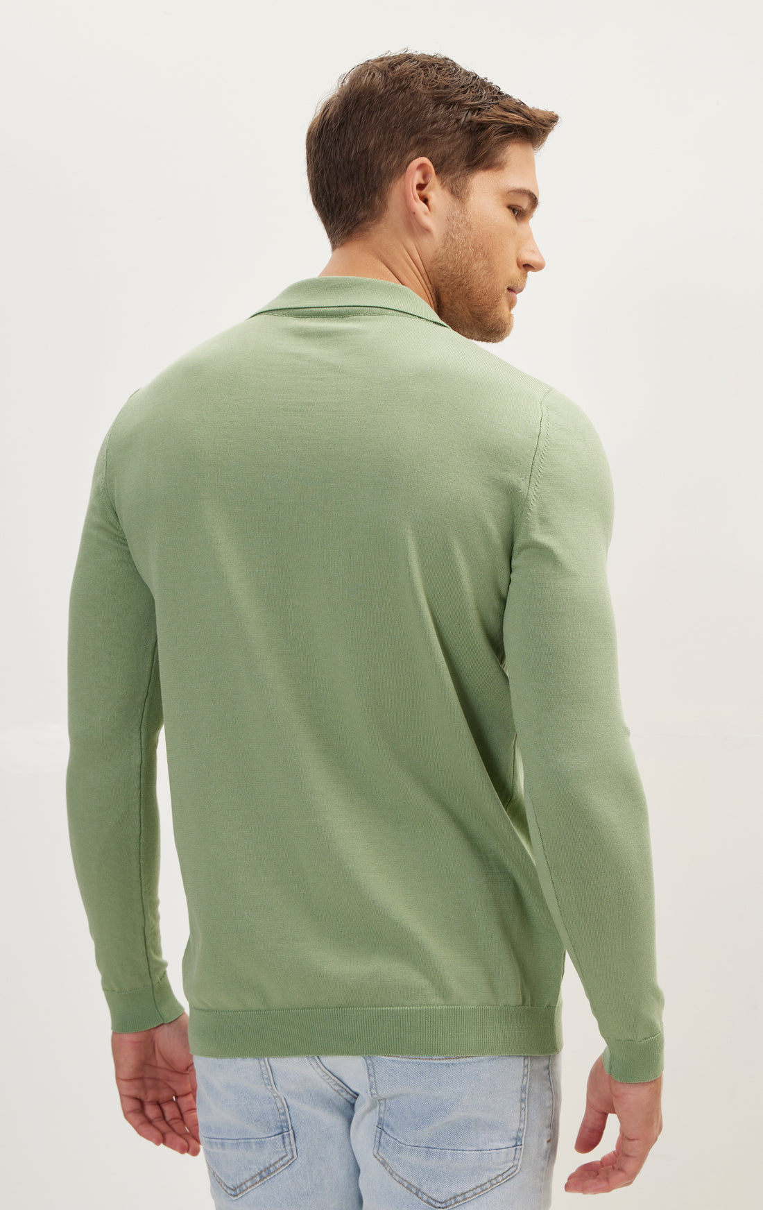 Johnny-Collar Sweater Polo - Teal Green
