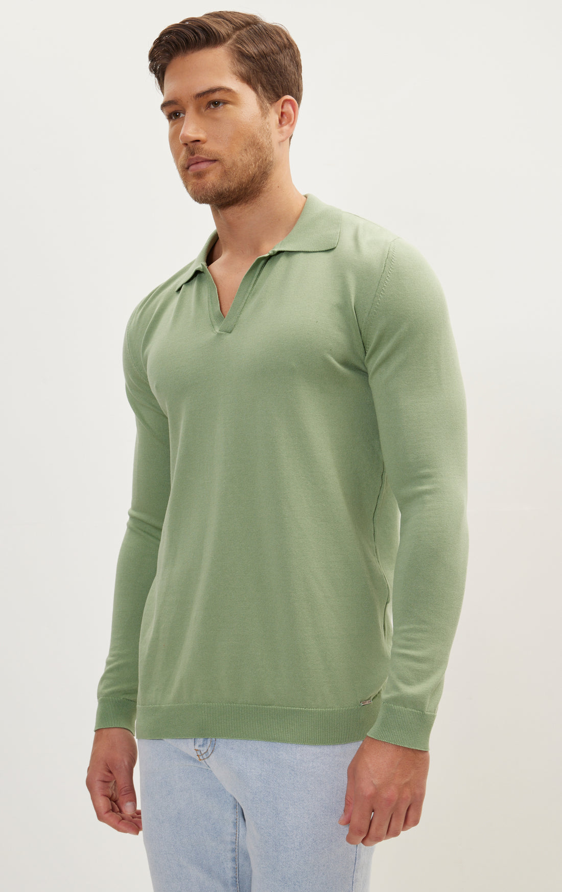 Johnny-Collar Sweater Polo - Teal Green