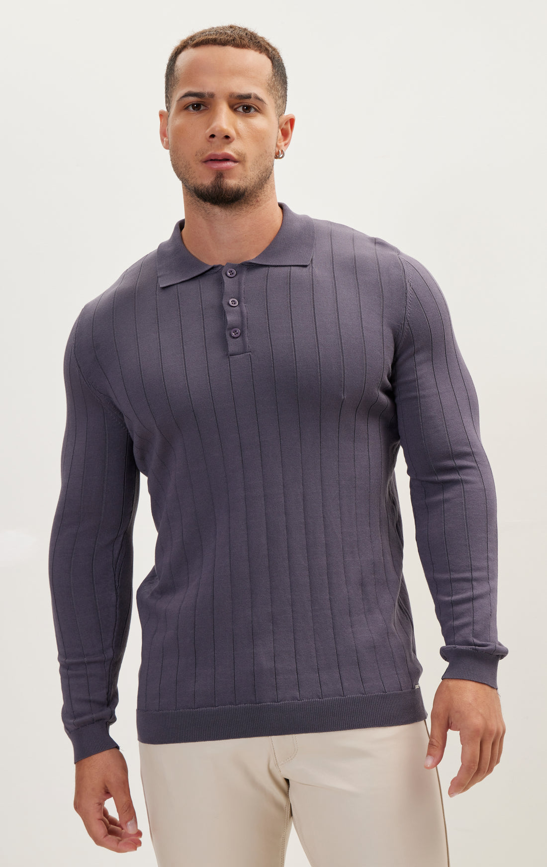 N° 6462 Slip-Stitch polo NECK long sleeve SWEATER - Anthracite